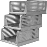 Armadio pieghevole e ripiegabile, cassetti di stoccaggio per camera da letto, abbigliamento, archiviazione, plastica, organizzatore, cassetto, 3 pezzi, grigio