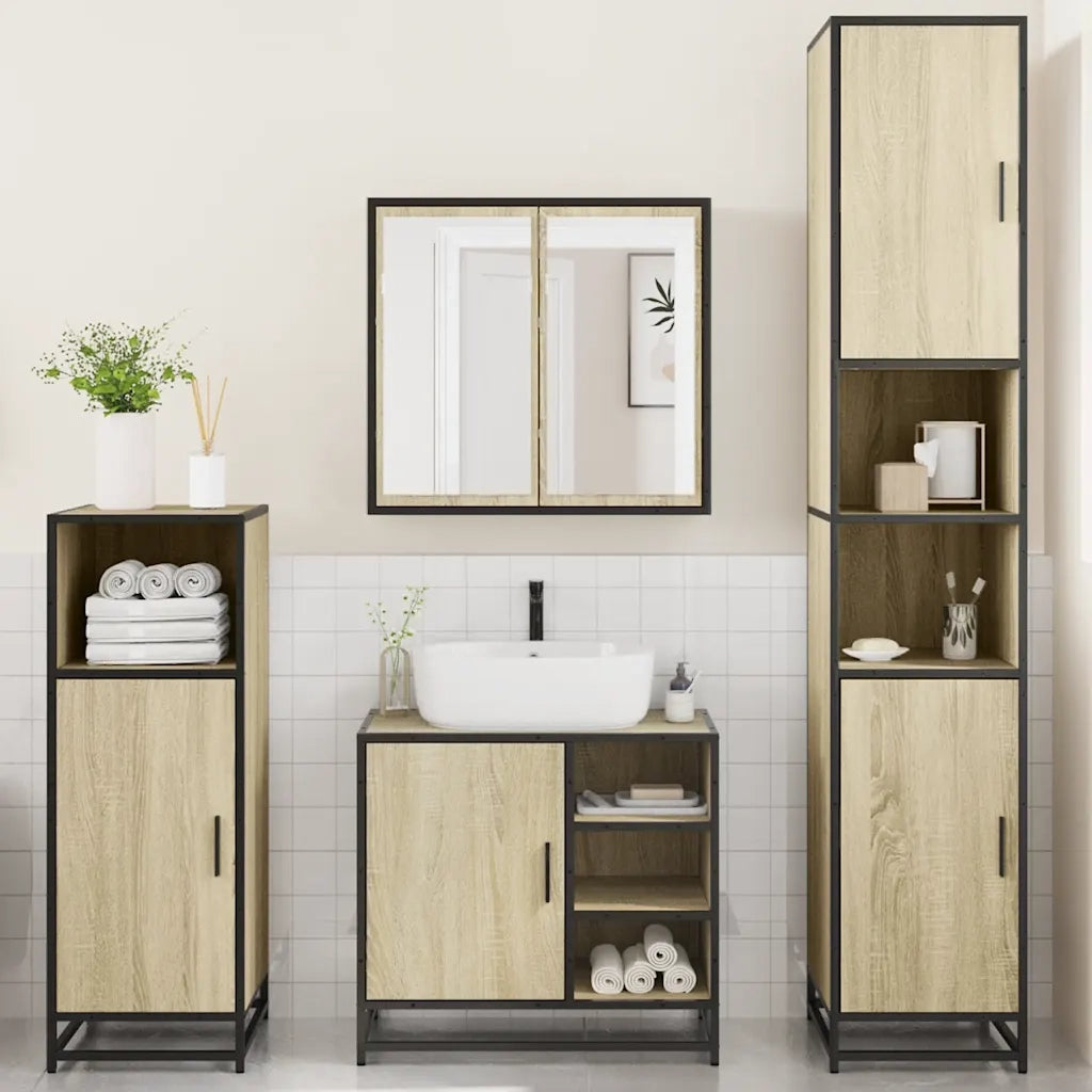 Set Mobili da Bagno 4 pz Rovere Sonoma in Legno Multistrato