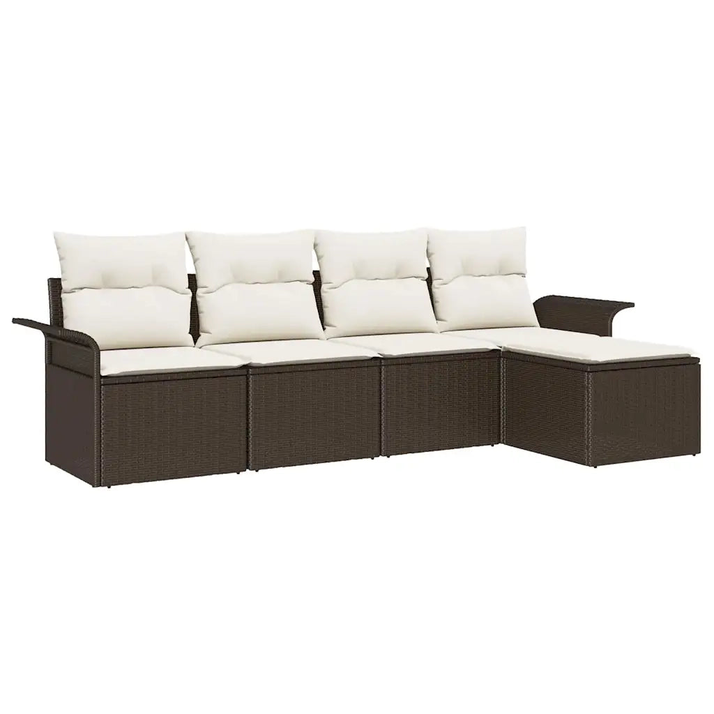 Divano da esterno con cuscino 5 pcs Marrone polyrattan