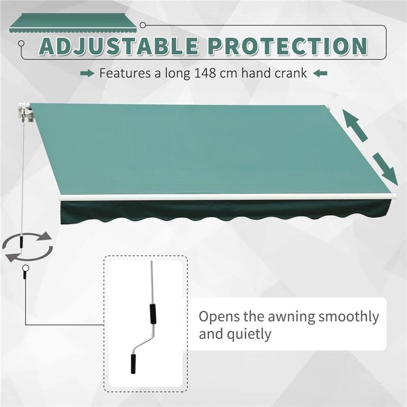 TENDA DA SOLE A MANOVELLA CON COPERTURA IMPERMEABILE 400 X 250 CM COLORE VERDE