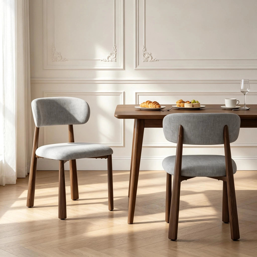 Sedia da pranzo Set da 2 con Schienale Imbottito Design Ergonomico in Ciniglia Grigio