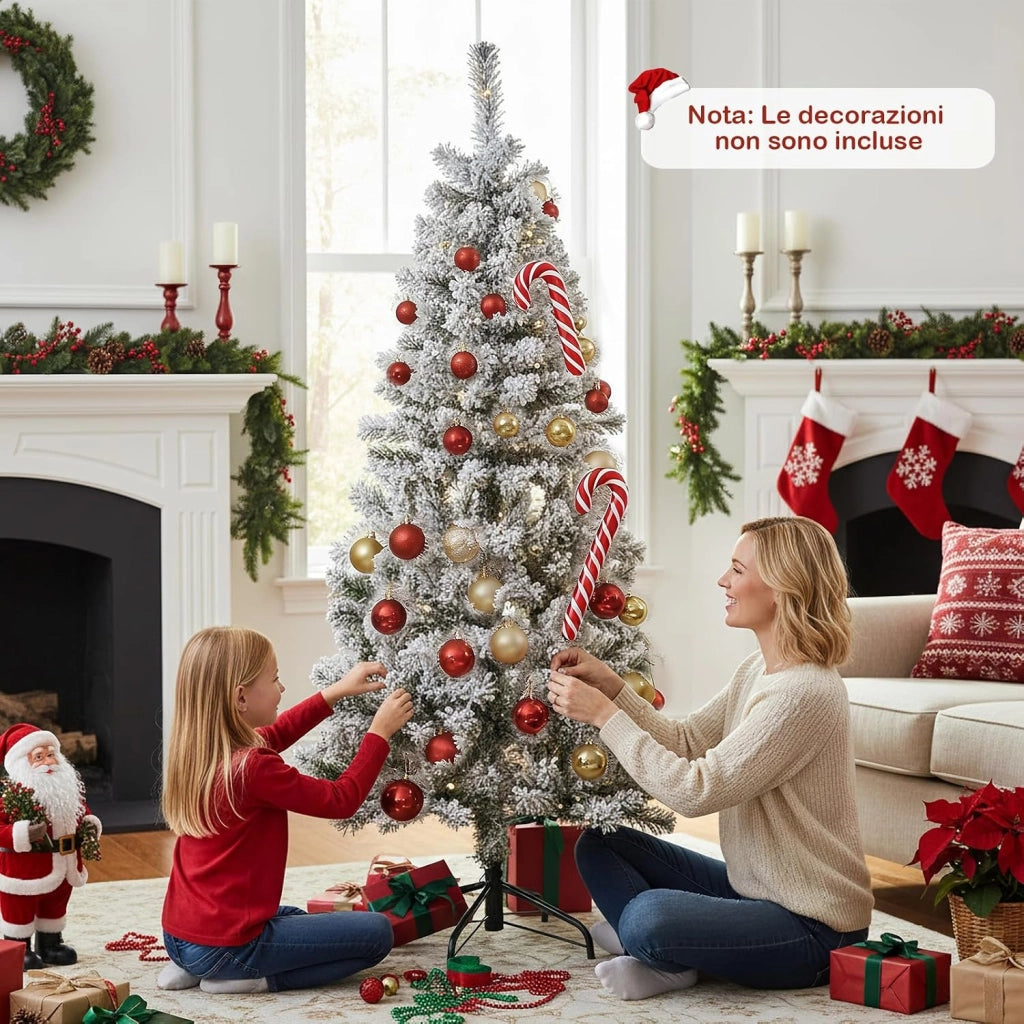 Albero di Natale Slim 150cm, Albero di Natale Innevato con 180 Luci LED, 8 Modalità, 329 Rami in PVC e Base in Metallo Pieghevole, Decorazione Natalizia per Casa e Ufficio (150 cm)
