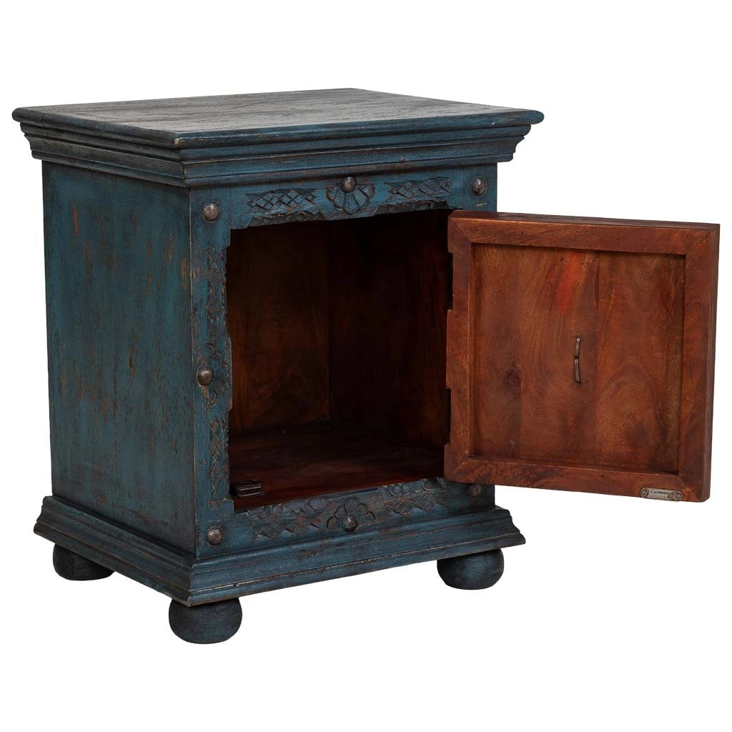 Mobile da ingresso artigianale in legno, blu, 50x40x59h cm
