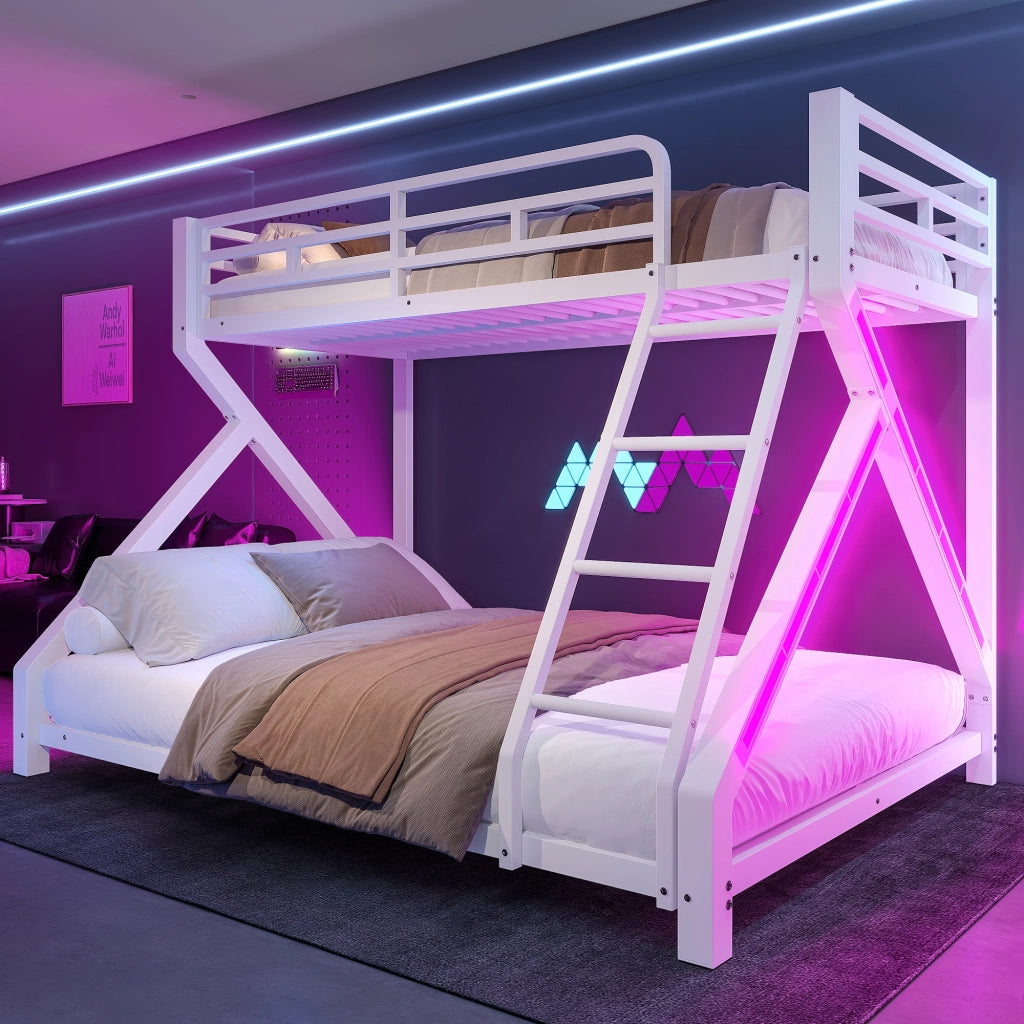 Letto a Castello 90 x 200 cm e 140 x 200 cm; con LED; in Metallo; Bianco