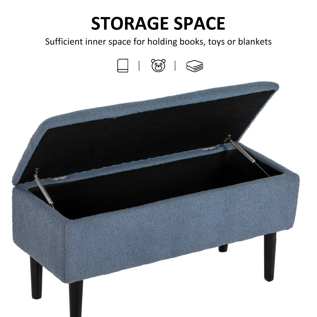 Panca imbottita con contenitore ¨C Xylo ¨C effetto cashmere blu, 95x38x45 cm, 120 kg