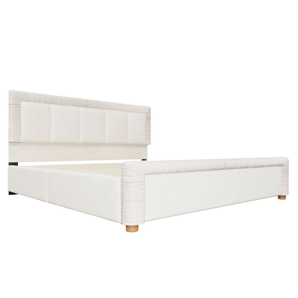 Letto imbottito 180x200 in velluto francese beige con 2 cassetti