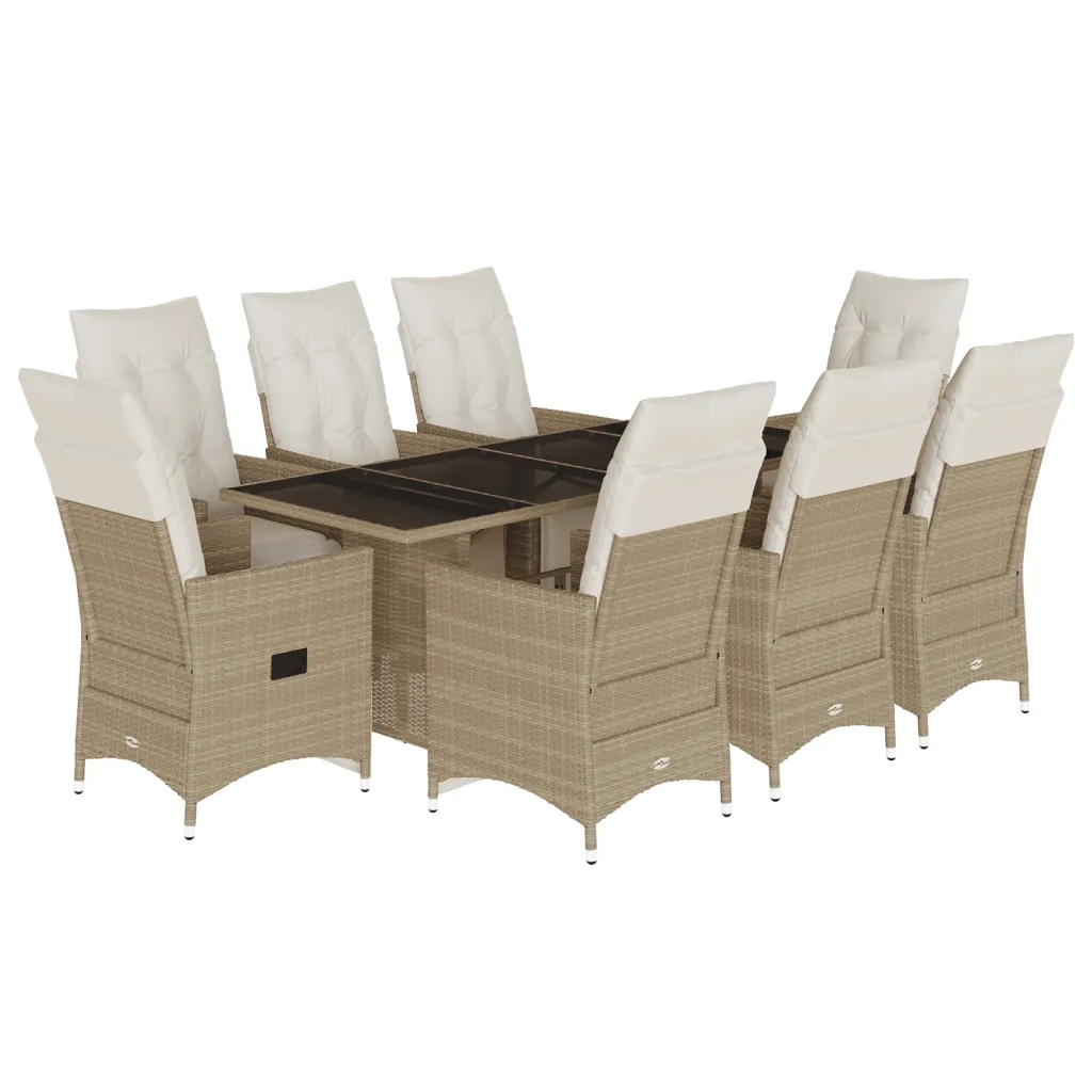 vidaXL Set da Bistrò da Giardino 9 pz con Cuscini Beige in Polyrattan