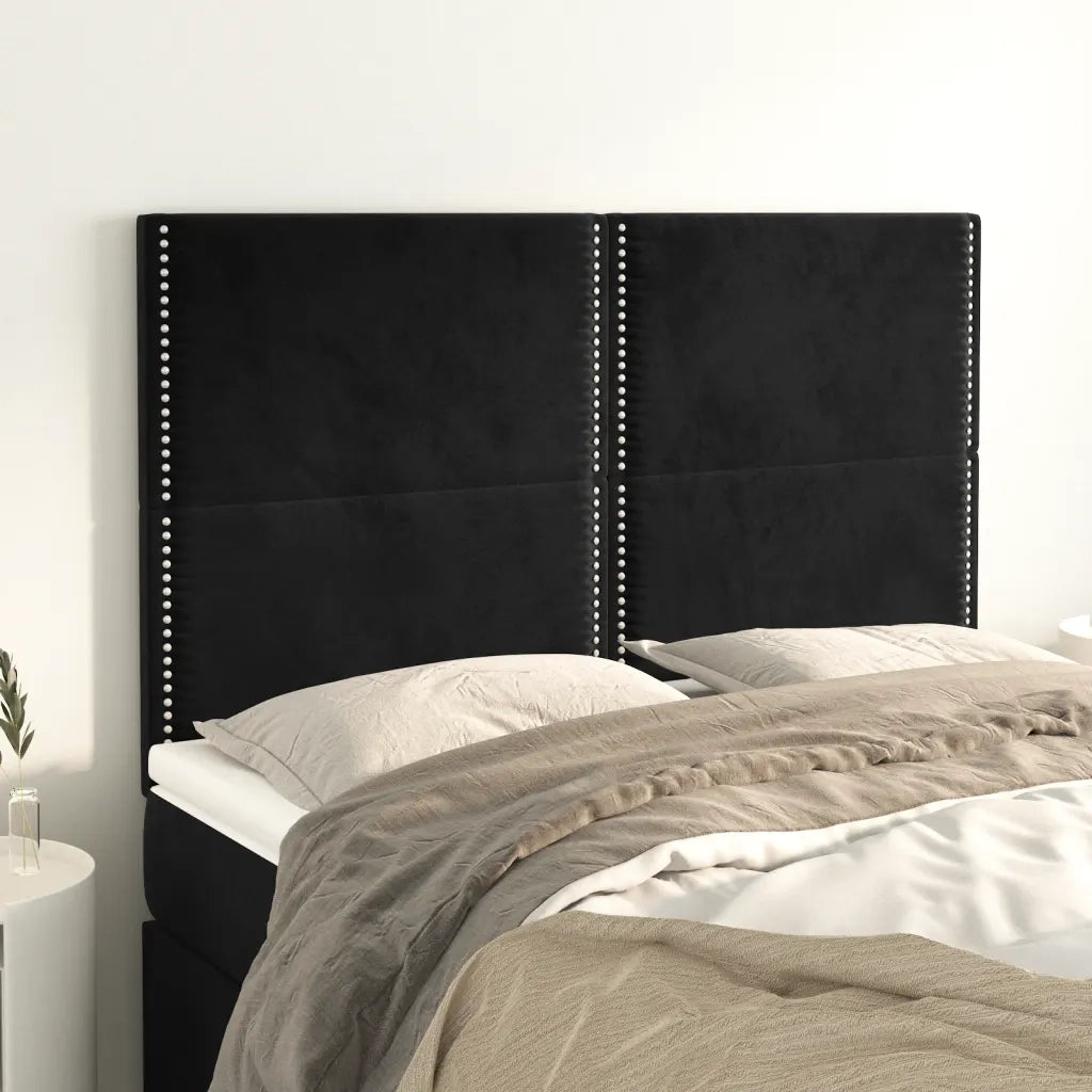 Testiera | Testata Nera 144x5x118/128 cm Velluto