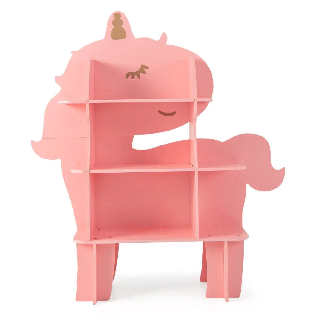 Libreria a forma di unicorno 123 x 31 x 130 cm con moderne caratteristiche di sicurezza in MDF rosa 20_0020841