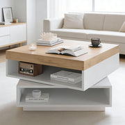 Tavolino da Caff¨¨ con LED Rotante 360¡ã ¨C MINIMAL ¨C Bianco/Legno 65x65x40