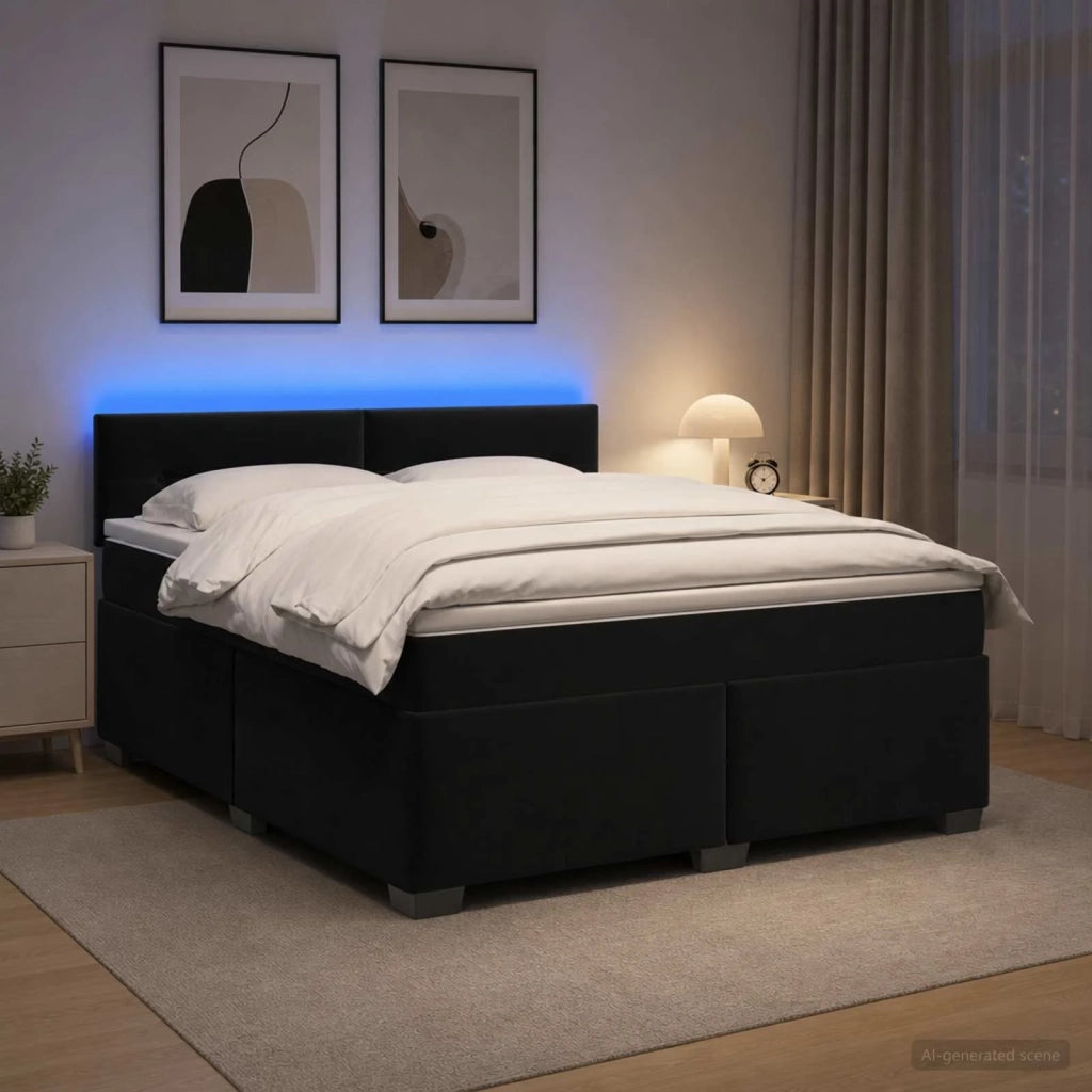 Letto con Box Spring, Materasso e LED Nero 180 x 200 cm Velluto 3452230