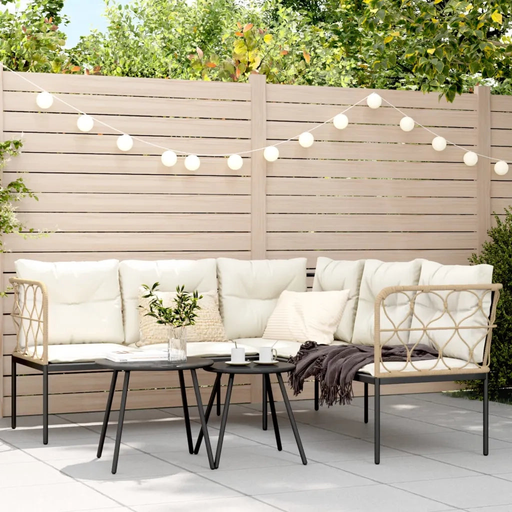 Set Divano da Giardino con Cuscini Nero Acciaio e Textilene