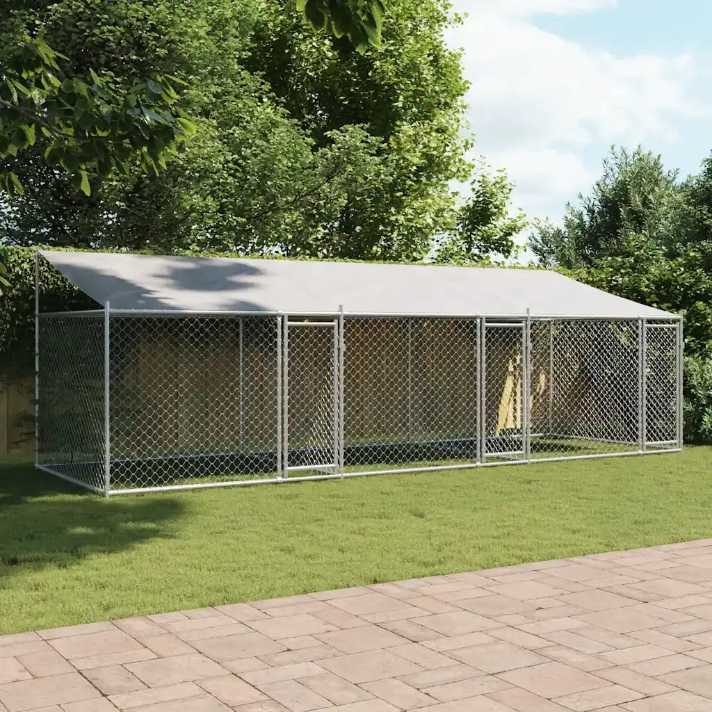 Gabbia Cani con Tetto e Porte Grigia 6x2x2 m in Acciaio Zincato 3209564