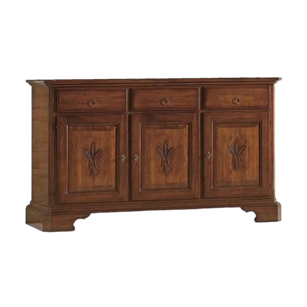 Madia credenza in legno grezza 3 ante con intarsio l.163 p.49 h.98 (2141) - Mobili 2G