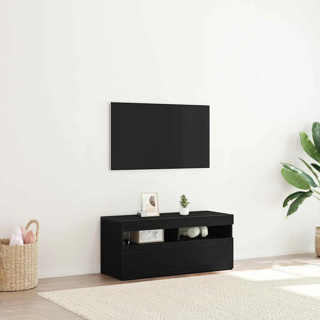 Mobile TV | Armadietto TV | Mobile Porta TV con LED Rovere Nero 90 x 35 x 40 cm Legno multistrato