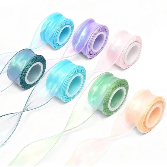 Seta Organzata 6 Rulli 4 cm x 9 m - Lint per Decorazione - Lint a Tendine - Lint a Pizzo - Lint Chiffon - Materiale Lucido