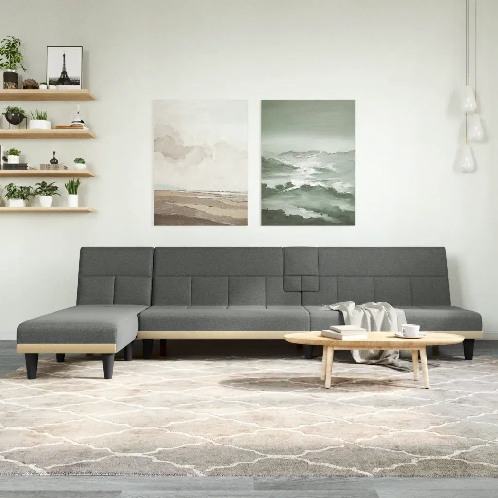 Divano Letto a L-Sofa Letto-Daybed Grigio Scuro 255x140x70 cm in Tessuto 981778
