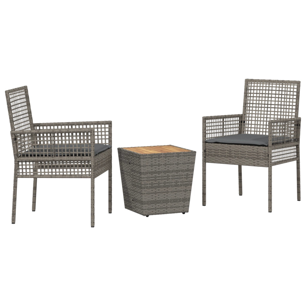 Set Bistro da Giardino 3 Pezzi con Cuscini Grigio in Polyrattan