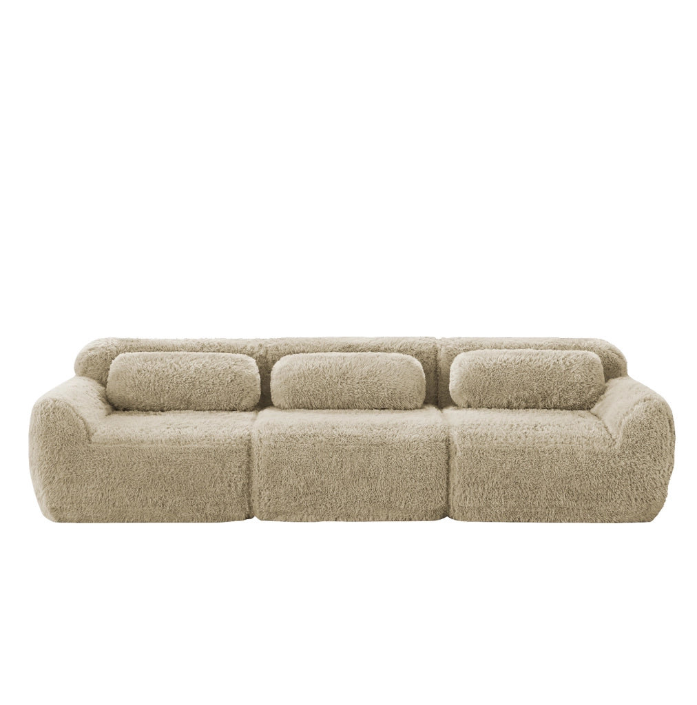 Divano angolare modulare in tessuto peluche; 291x104x73 cm; khaki chiaro