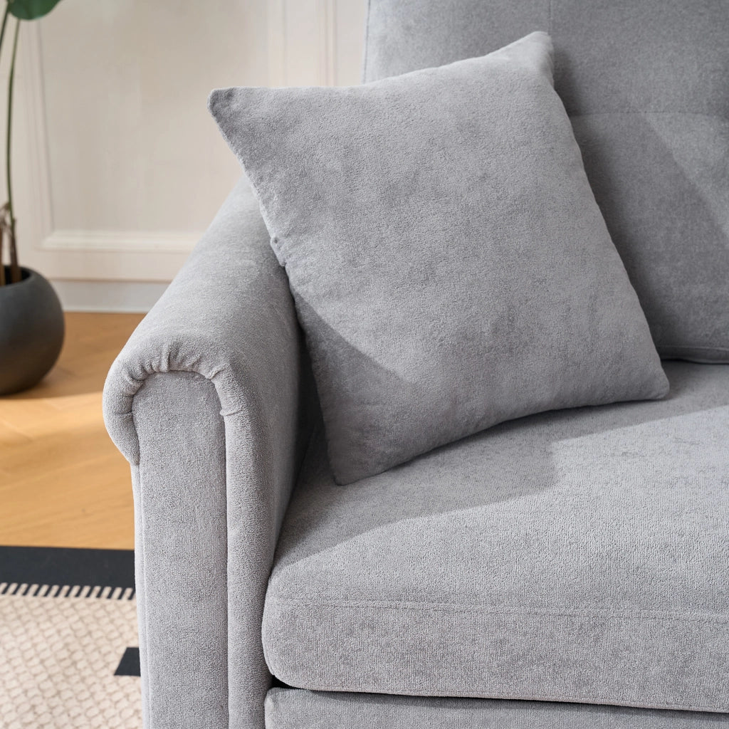 Divano angolare convertibile con vano contenitore e funzione letto chaise longue reversibile in ciniglia grigia