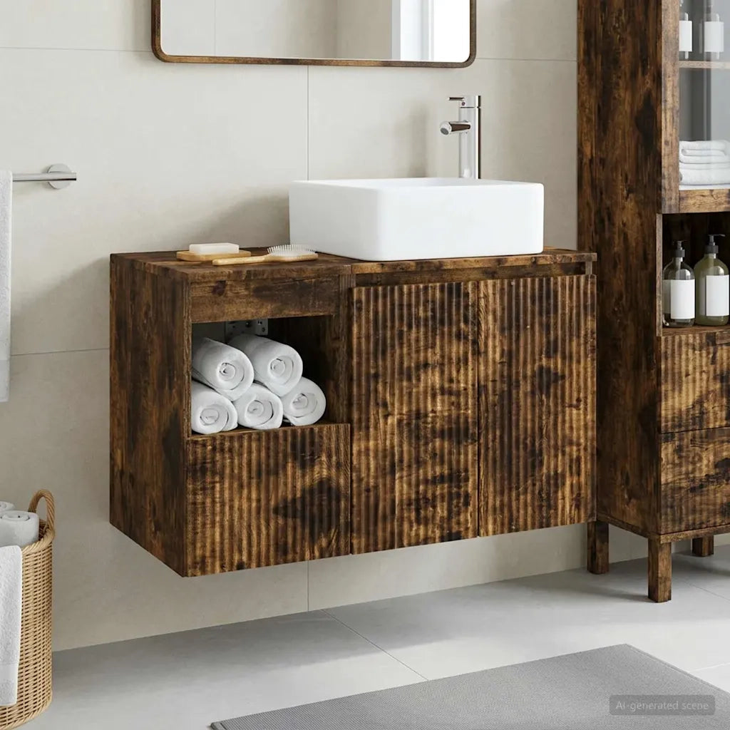Set di mobili per il bagno 2 pz Rovere Fumo 3404049