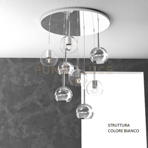 SOSP. BIANCO TONDA 8 LUCI VETRI TUTTI PICCOLO (4X TR+ 4X CR) 1155BI-S8 TP-TC
