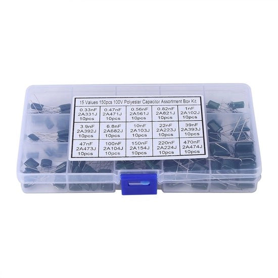 Set di condensatori 100 V 150 pezzi - film 0,33 NF-470nF - assortimento ordinato - condensatori a poliestere - componenti elettronici