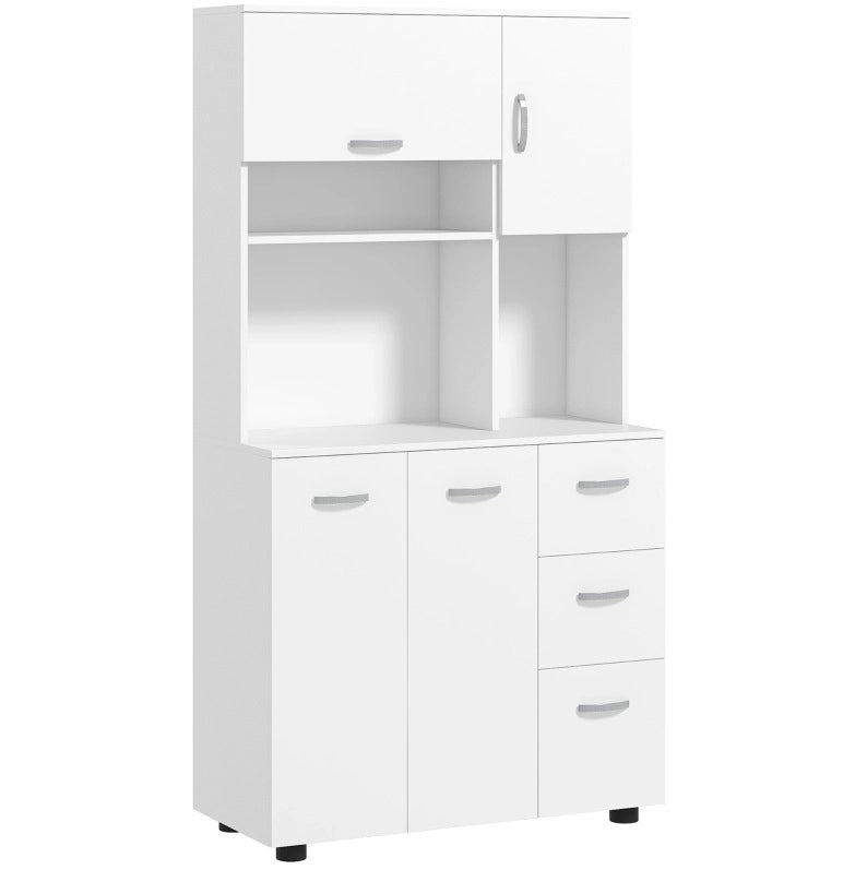 Credenza da cucina 89x39.5x168 cm con 3 cassetti; ripiani regolabili in legno bianco