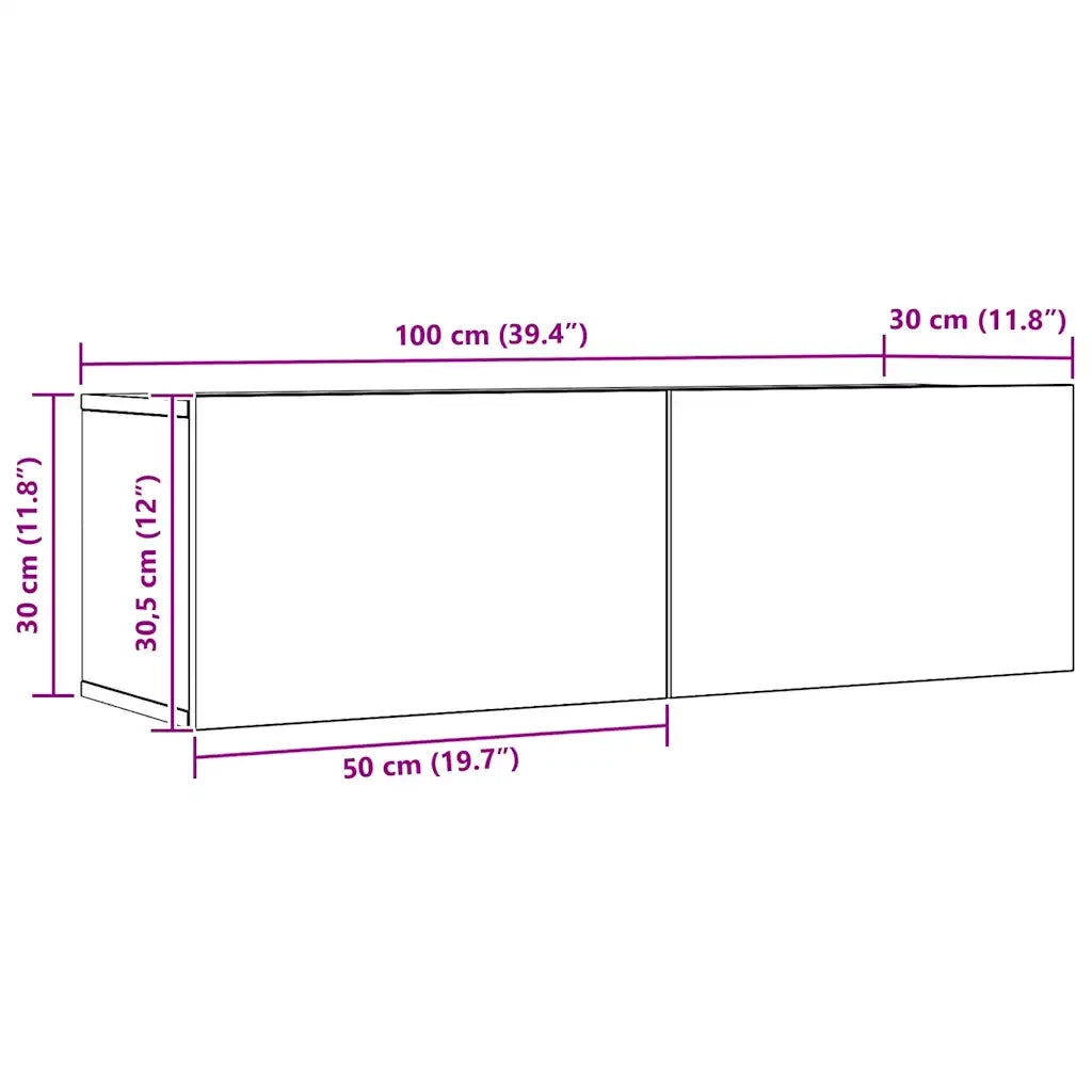 vidaXL Mobili TV a Parete 2pz Rovere Artigianale 100x30x30 cm