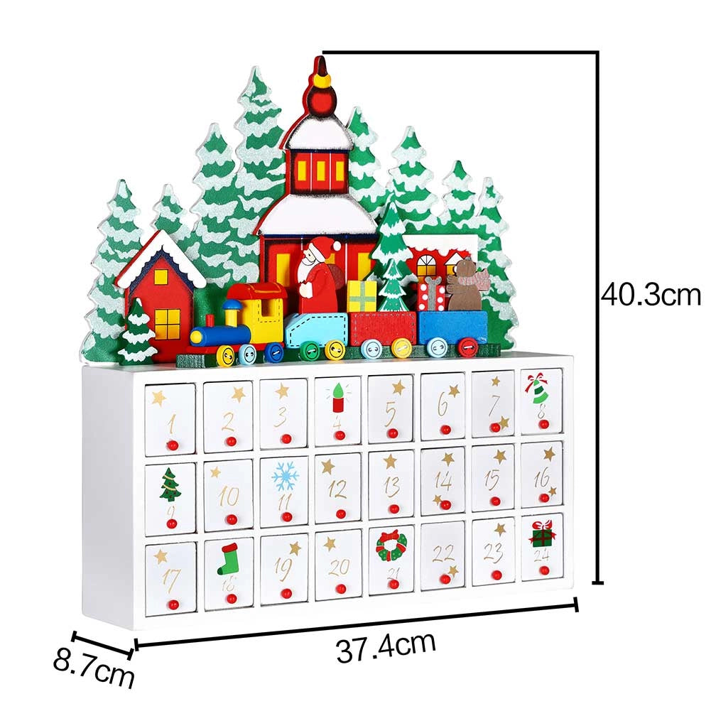 Calendario dell' Avvento Trenino Natalizio di Babbo Natale in Legno 24 Cassetti
