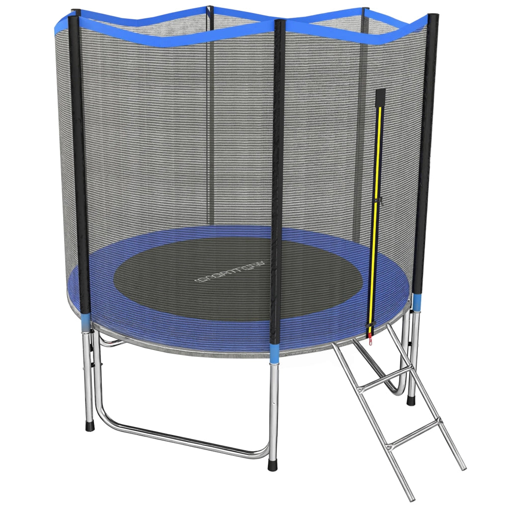 Trampolino da giardino con rete di sicurezza e scala ¨C zephmum ¨C Blu ?244 cm