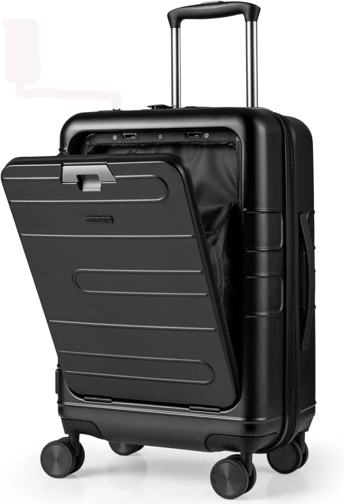 Valigia Bagaglio a Mano 20" con Tasca Frontale, Porta USB, Trolley Bagaglio a Mano con Serratura, Ruote Girevoli, Manico Regolabile (Senza Beauty + Bianco)
