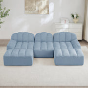 Divano a U modulare senza struttura con schiuma 32D ad alta densità e ottomani in fleece granulato blu 288 × 165 × 79 cm