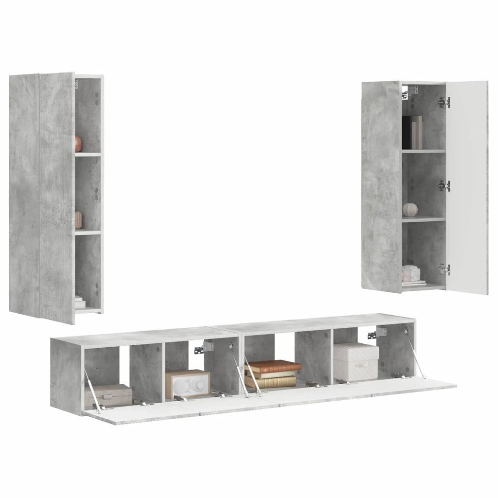 Set mobile TV 3 pz-Credenza per TV Grigio cemento Legno multistrato 412611
