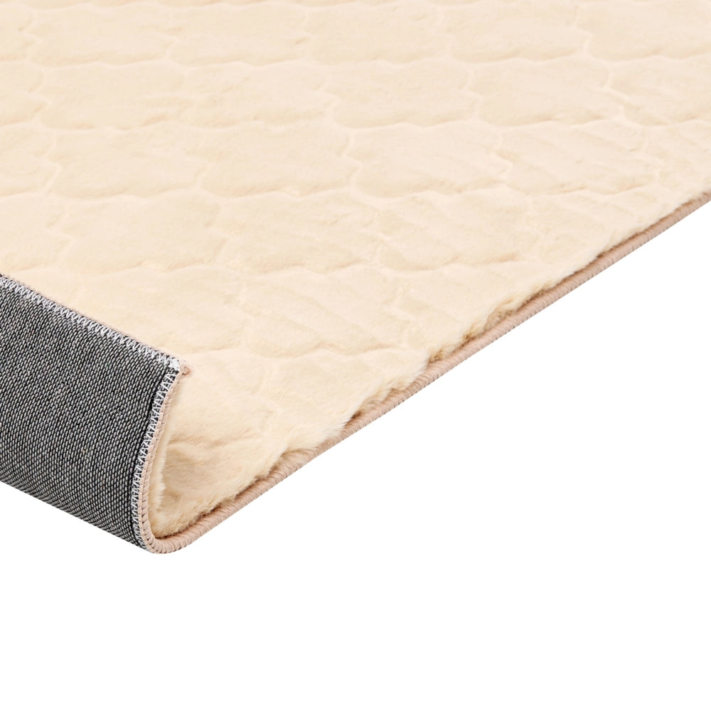 Tappeto in pelle sintetica di coniglio beige 80 x 150 cm motivo a rete soggiorno camera da letto