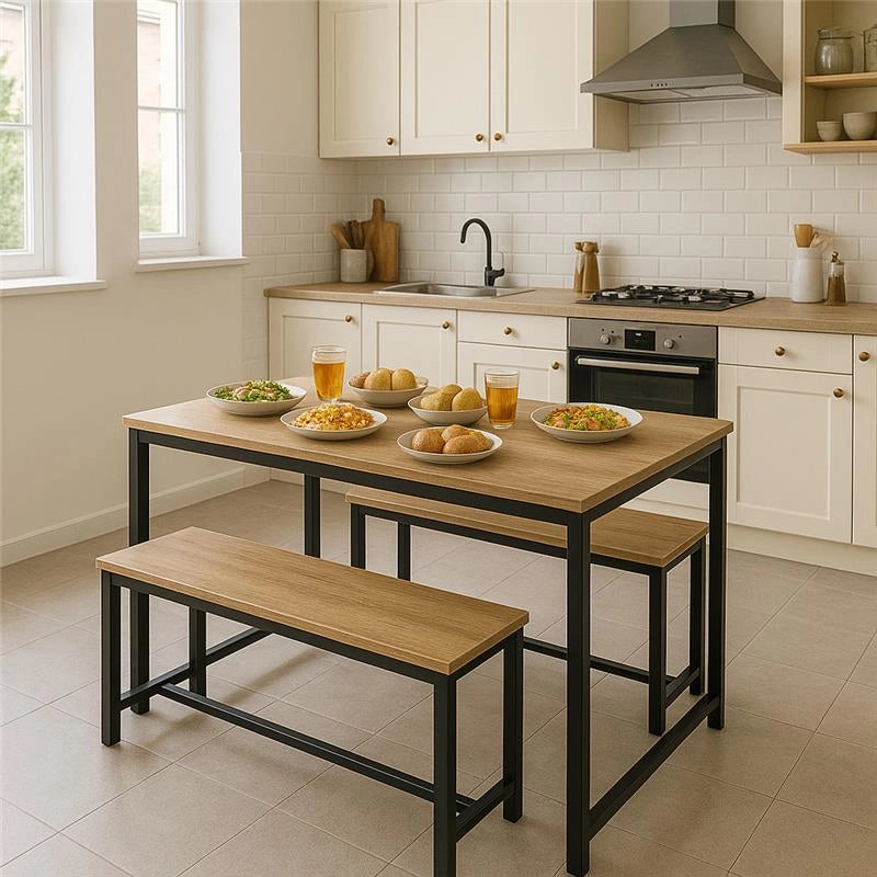 SET TAVOLO CON 2 PANCHE IN LEGNO120X60X74 CM NATURALE