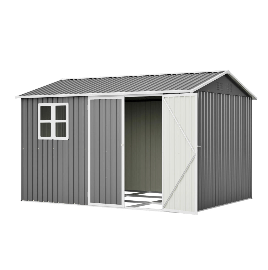 Capanno da giardino in metallo 310;9x240x201 cm grigio con finestra e 4 ventilazioni