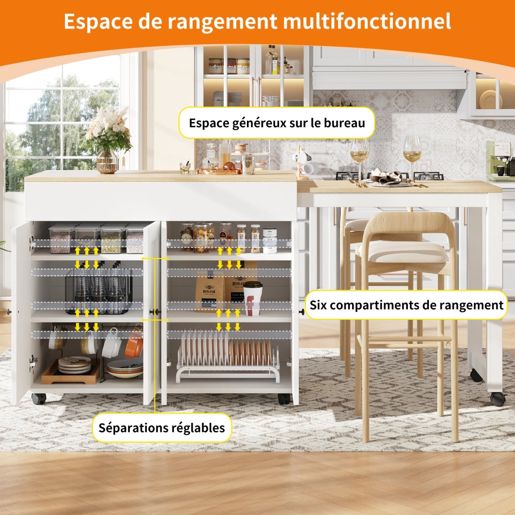 Tavolo Estensibile per 4-6 Persone con 6 Vani e Ripiani Regolabili in MDF 117-180 x 50 x 94;6 cm Bianco
