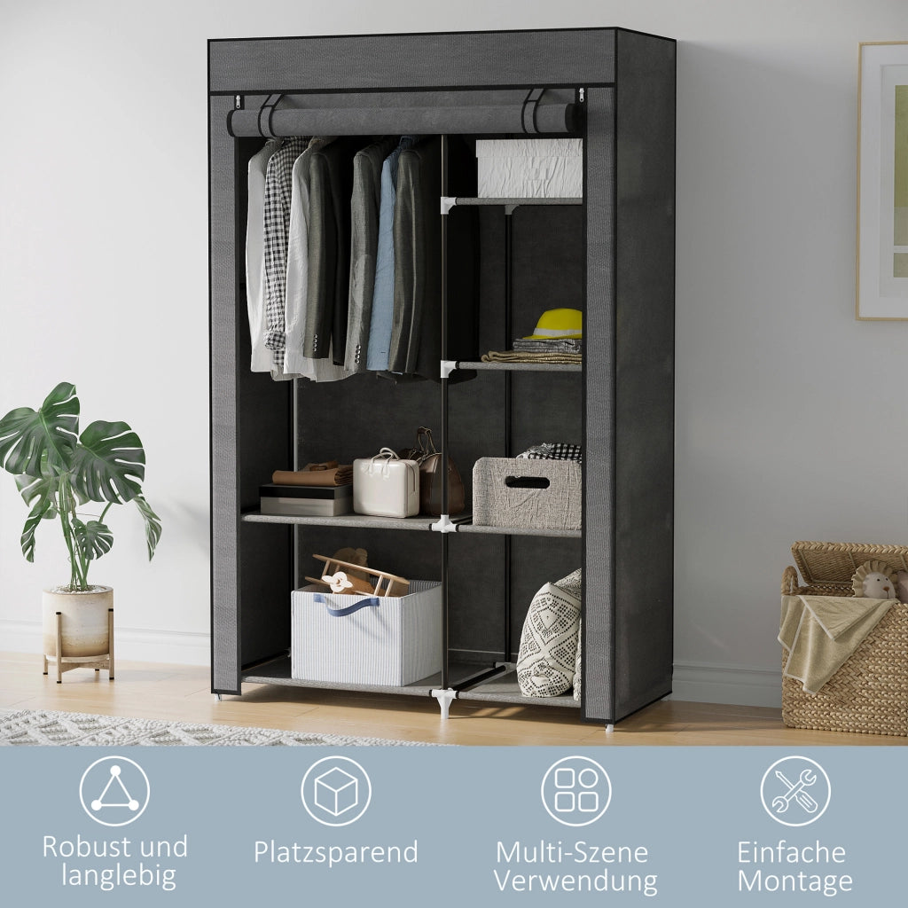 Armadio con ante in tessuto ¨C zephmum ¨C 6 ripiani, appendiabiti, grigio scuro