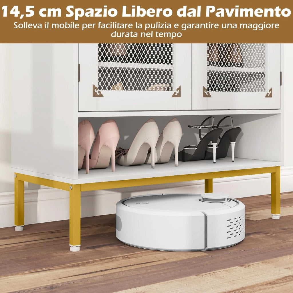 Scarpiera a 5 Livelli, Armadio Porta Scarpe con Porte in Rete, Ripiani Regolabili e Gambe in Metallo Per Ingresso, Corridoio, Armadio e Soggiorno (Bianco,70x35x93 cm)