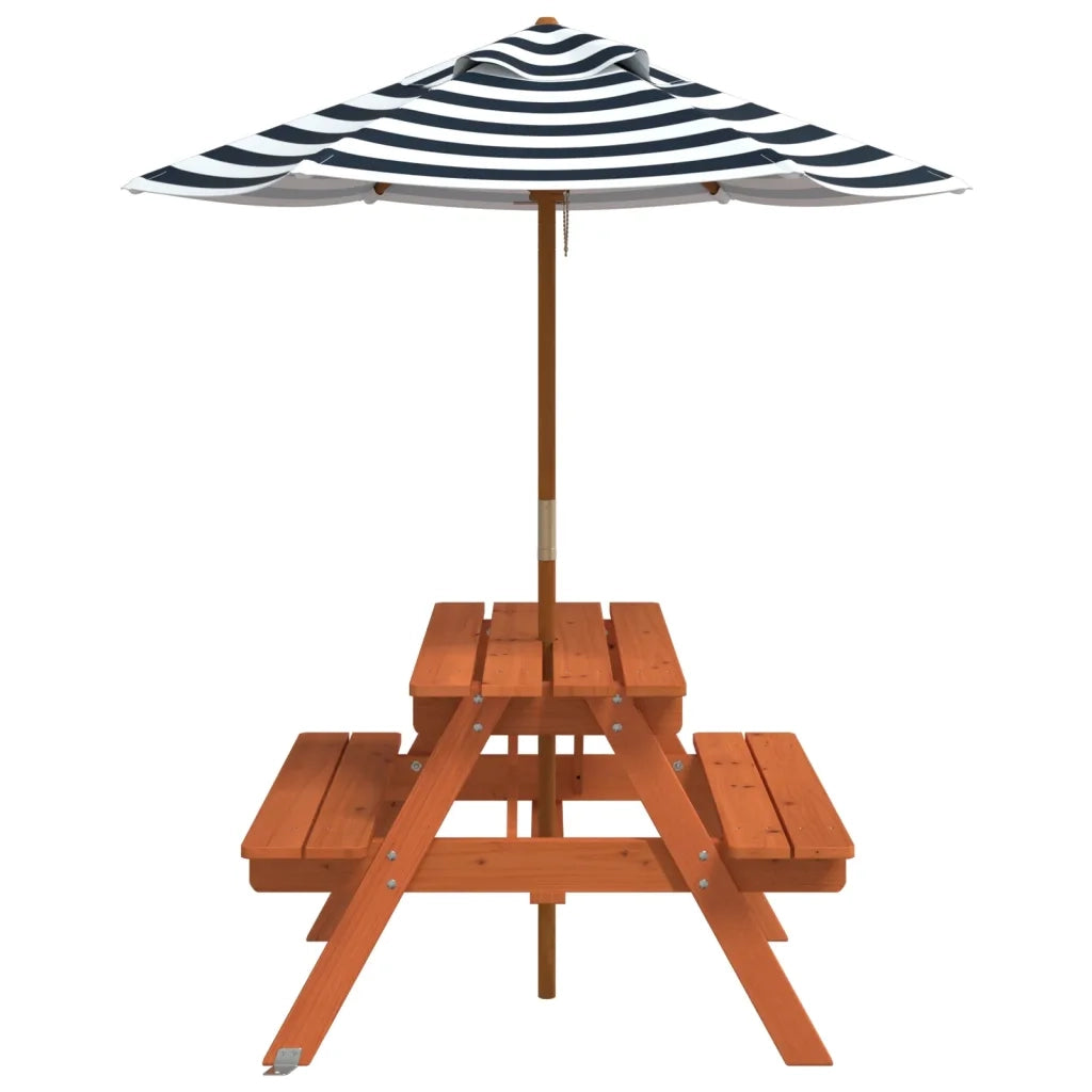 Tavolo da Picnic per 4 Bambini con Ombrellone Legno di Abete 3281616