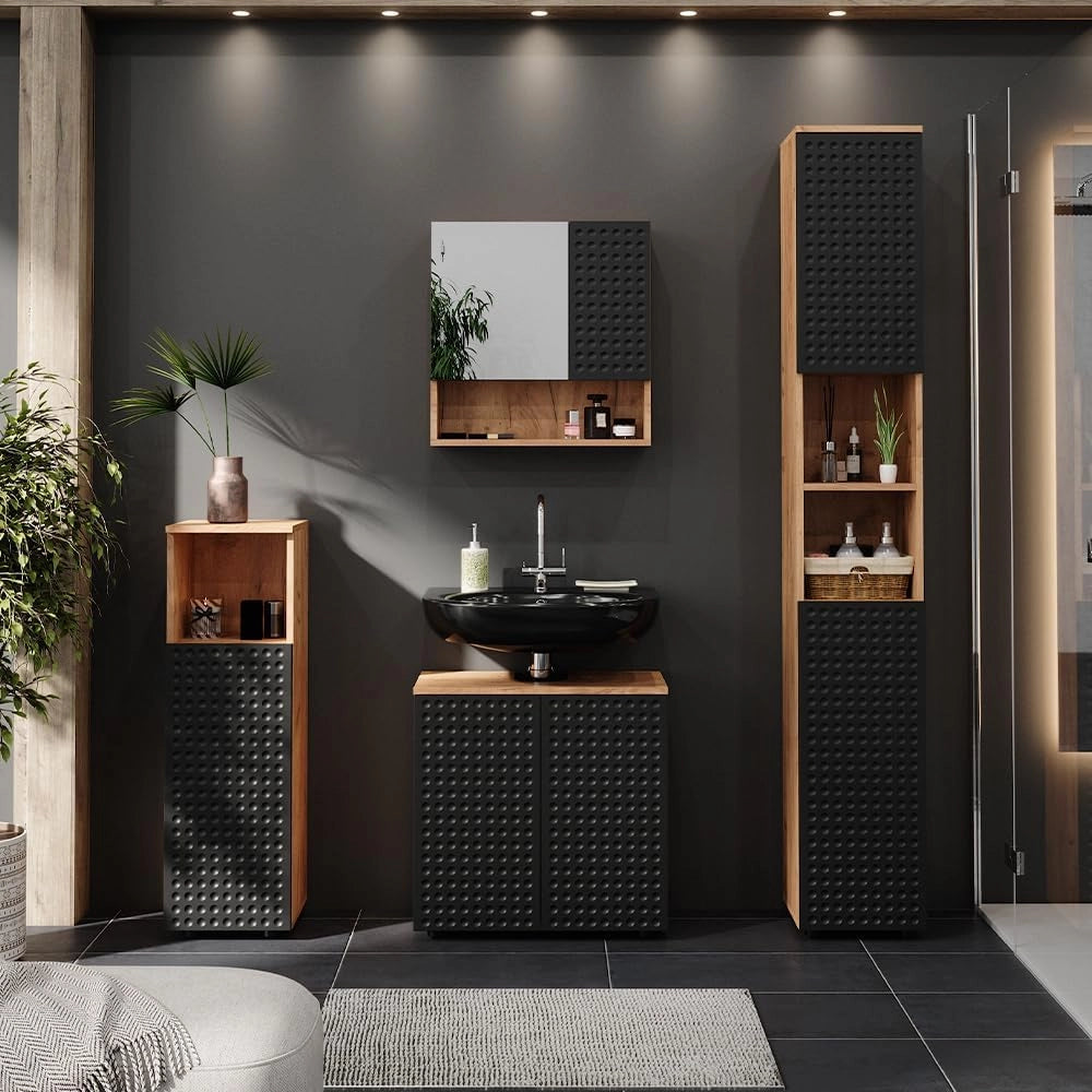 Set mobili bagno Irma, Antracite puntinato, 4 pezzi, con colonna