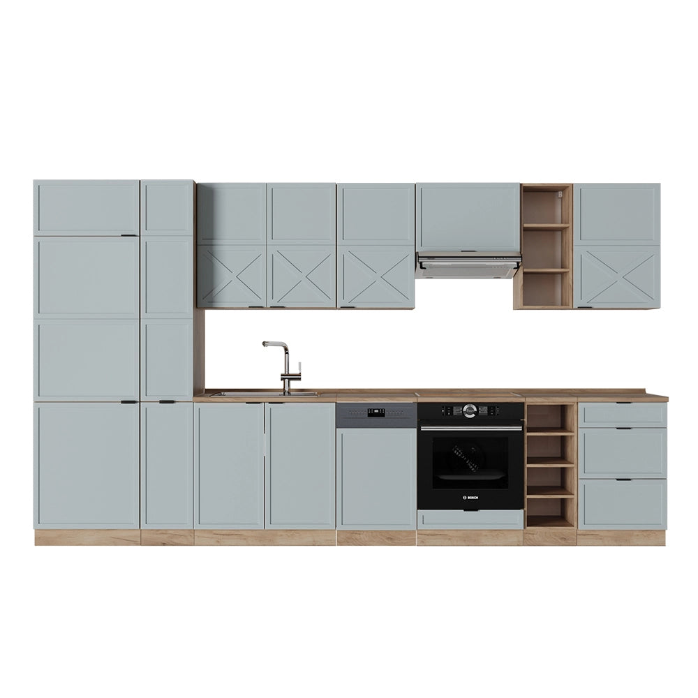 Cucina componibile Fame-Line Blu-grigio chiaro/Rovere dorato 355 cm, PL Rovere Vicco