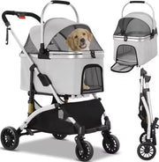 Buggy per Animali di Compagnia - Opvouabile - Con Spazio di Stoccaggio - Argento/Grigio