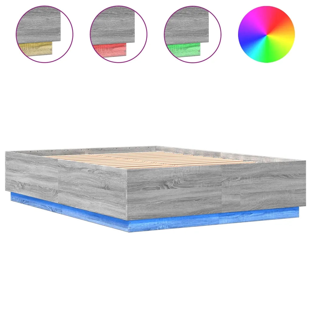 Giroletto Luci LED-Struttura Letto con LED Grigio Sonoma 150x200 cm Legno Multistrato 519883