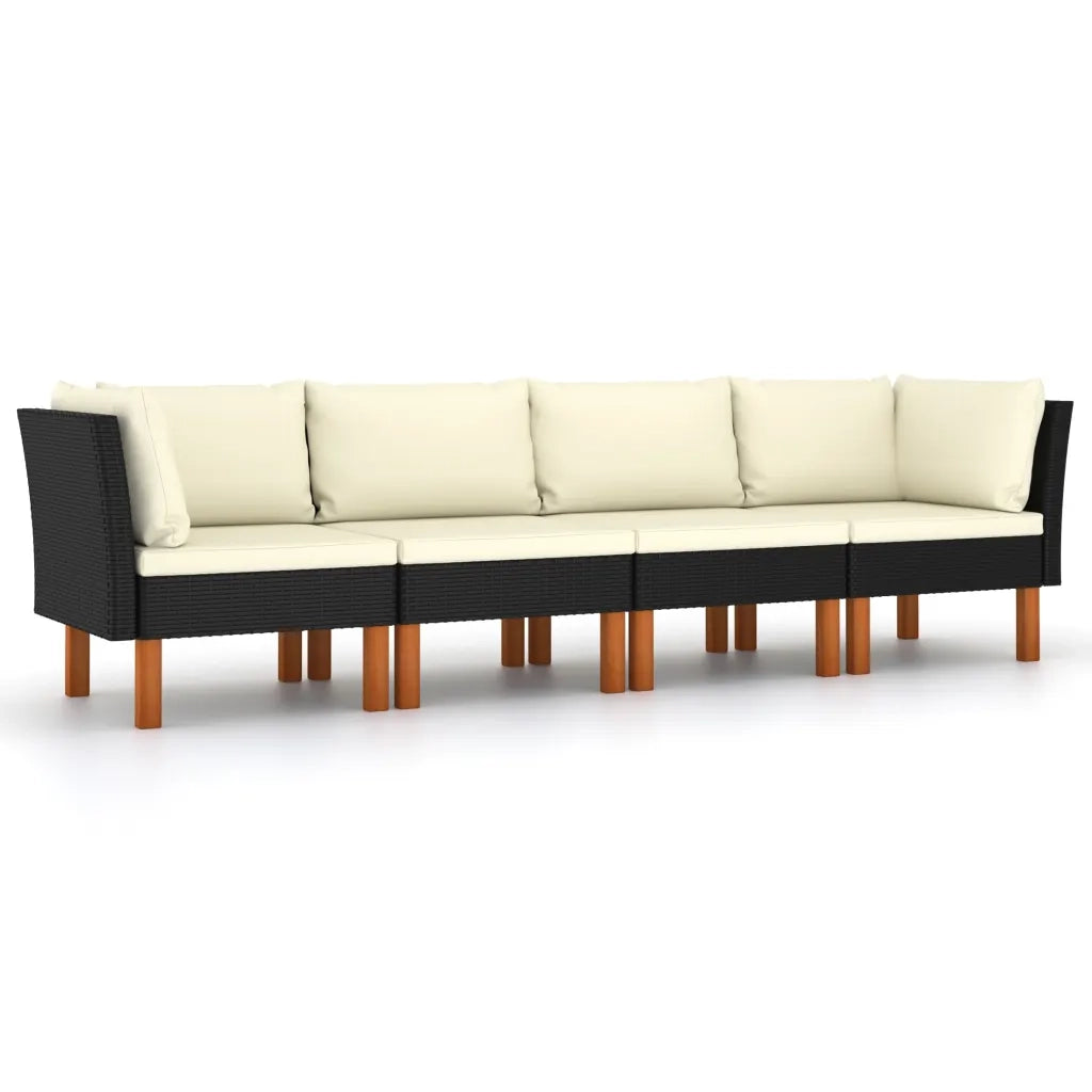 Divano da Giardino a 4 Posti con Cuscini Nero in Polyrattan 3059730