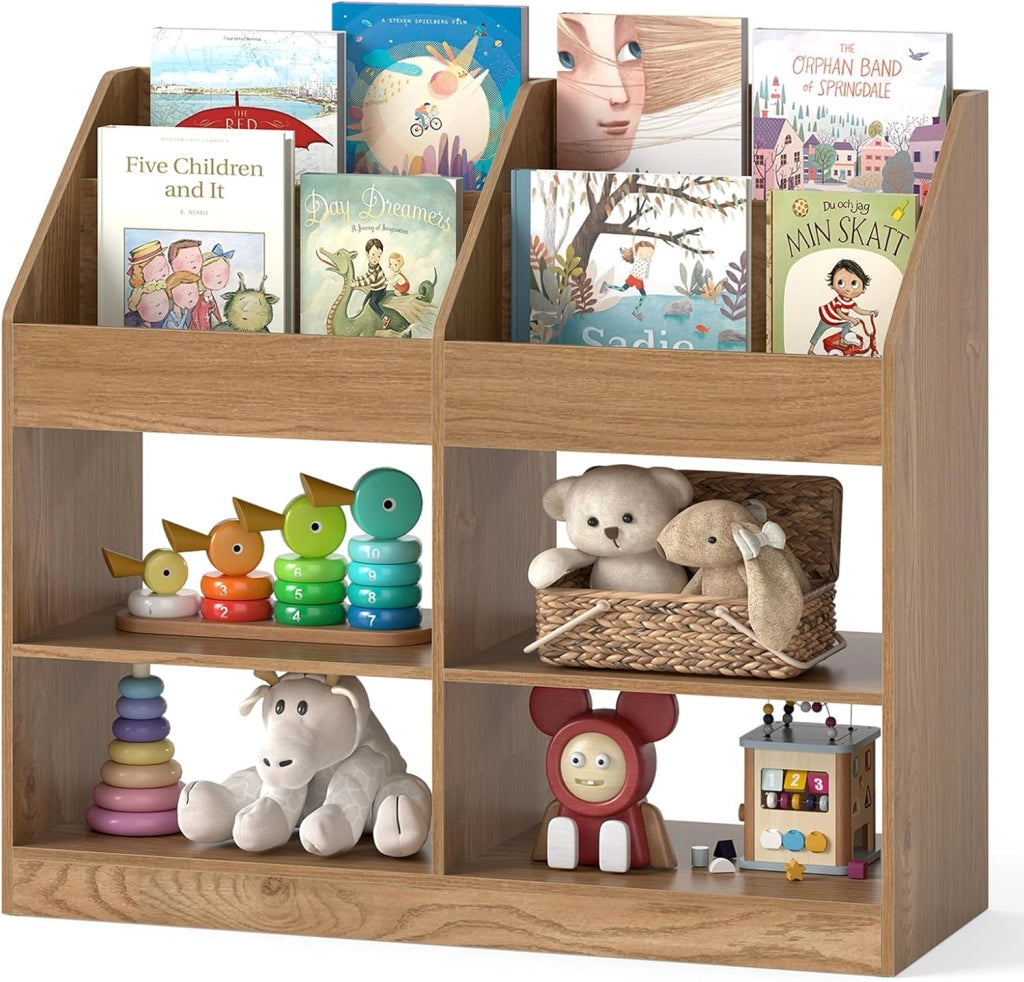 Libreria Montessoriana Porta Libri per Bambini, Scaffale Multifunzione con 4 Cubi e 4 Scomparti, Anti-ribaltamento, Salvaspazio per Cameretta e Stanza dei Giochi, 90x34x80 cm (Bianco)