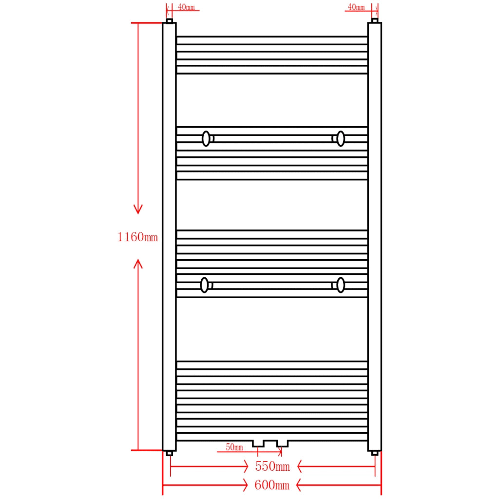 Radiatore Centrale Portasciugamano Dritto Grigio 600 x 1160 mm 141892