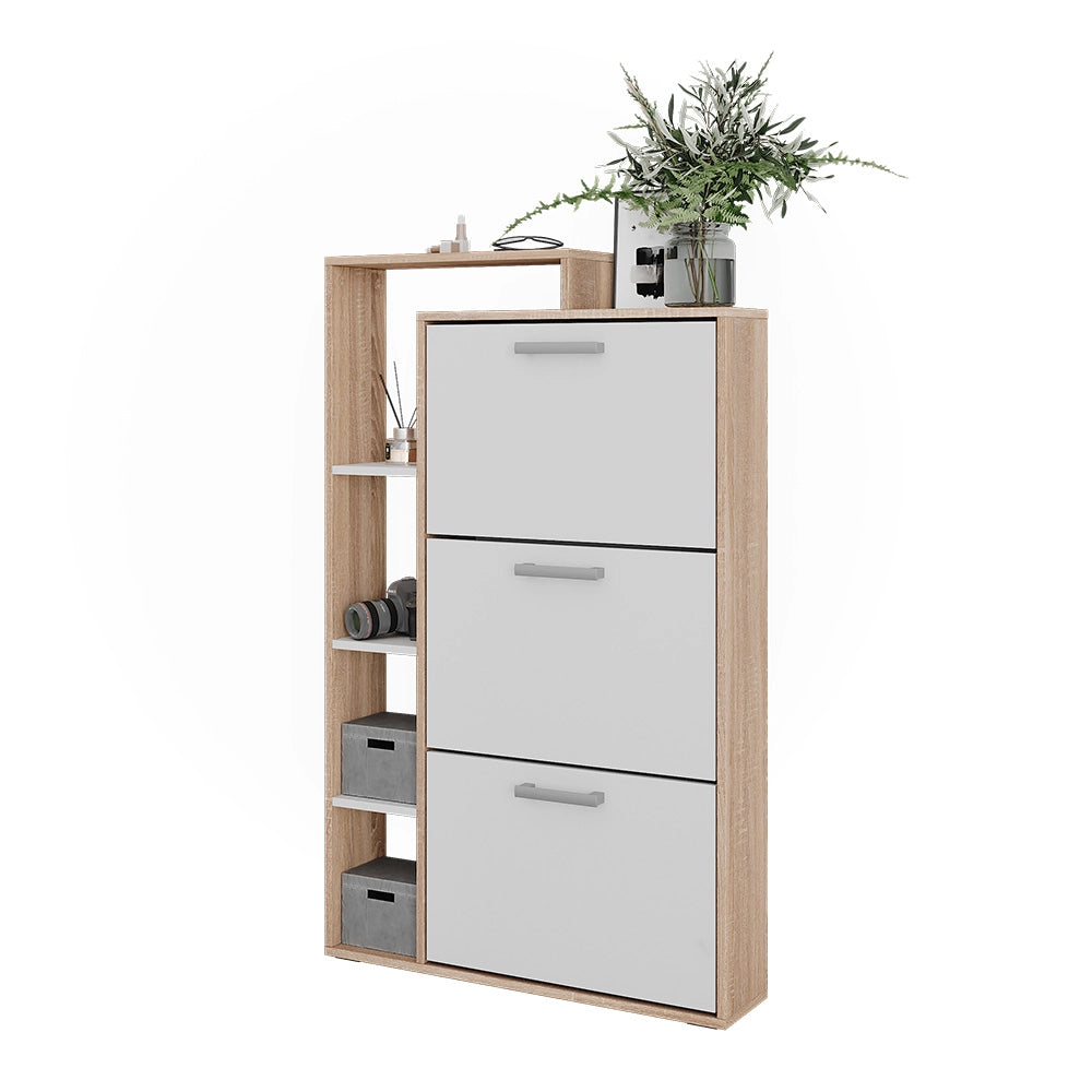 Vicco Scarpiera da ingresso Bianco/Sonoma 80 x 128.3 cm con 3 scomparti incernierati