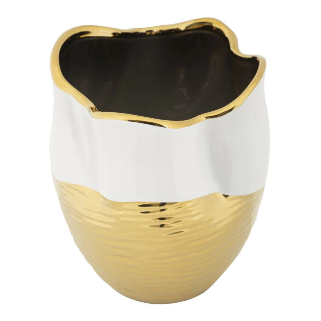 Vaso Lux in ceramica bianca e oro 20x25 cm